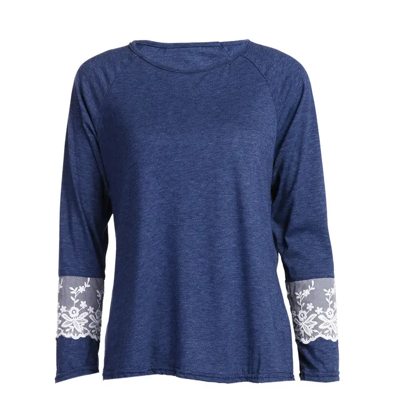 Women O-Neck Sleeve Splicing Lace Long Sleeve T-Shirt Tees Elegant Womens Lace Tops Casual Tee Shirt Femme Camisetas Mujer 5
