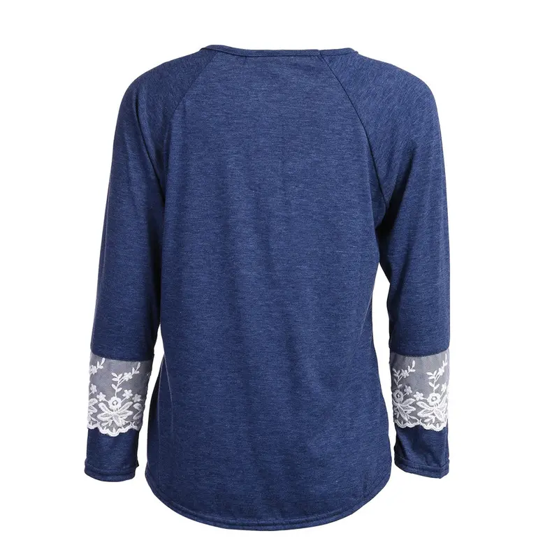 Women O-Neck Sleeve Splicing Lace Long Sleeve T-Shirt Tees Elegant Womens Lace Tops Casual Tee Shirt Femme Camisetas Mujer 5