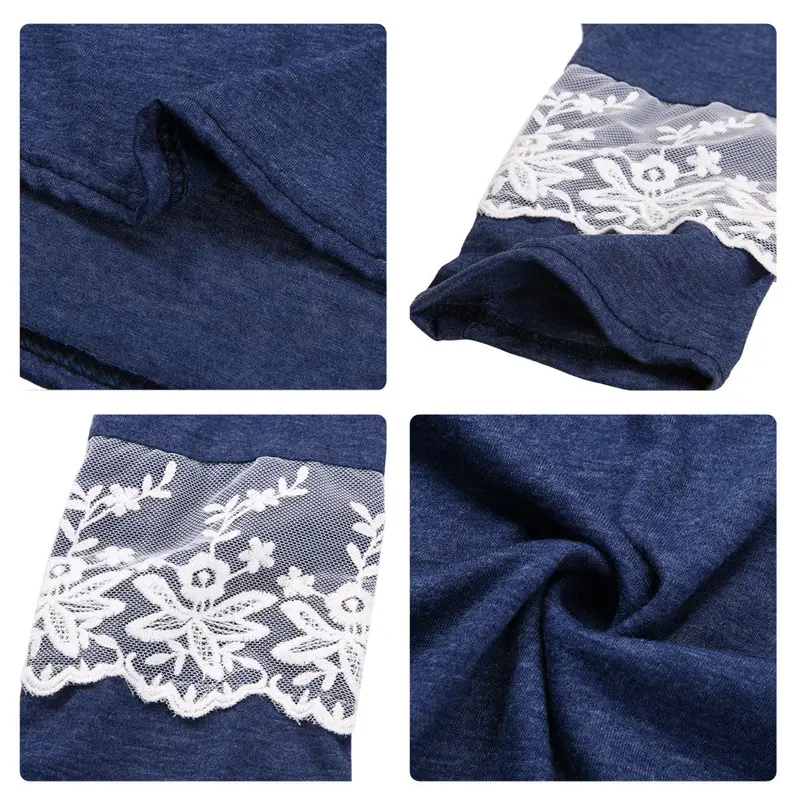 Women O-Neck Sleeve Splicing Lace Long Sleeve T-Shirt Tees Elegant Womens Lace Tops Casual Tee Shirt Femme Camisetas Mujer 8