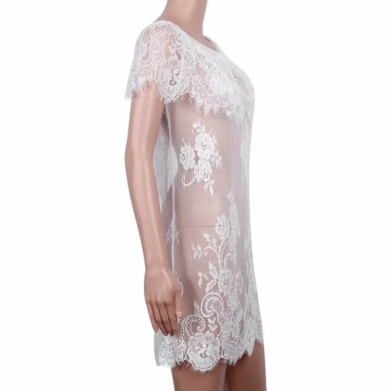 Women Off Shoulder White Lace Loose Beachwear Swimwear Bikini Beach Dress Feida 4
