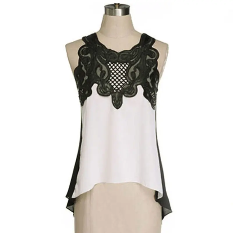 Women Office Lady Casual Chiffon Crochet Sleeveless Vest Blouse Shirt Clsk 1