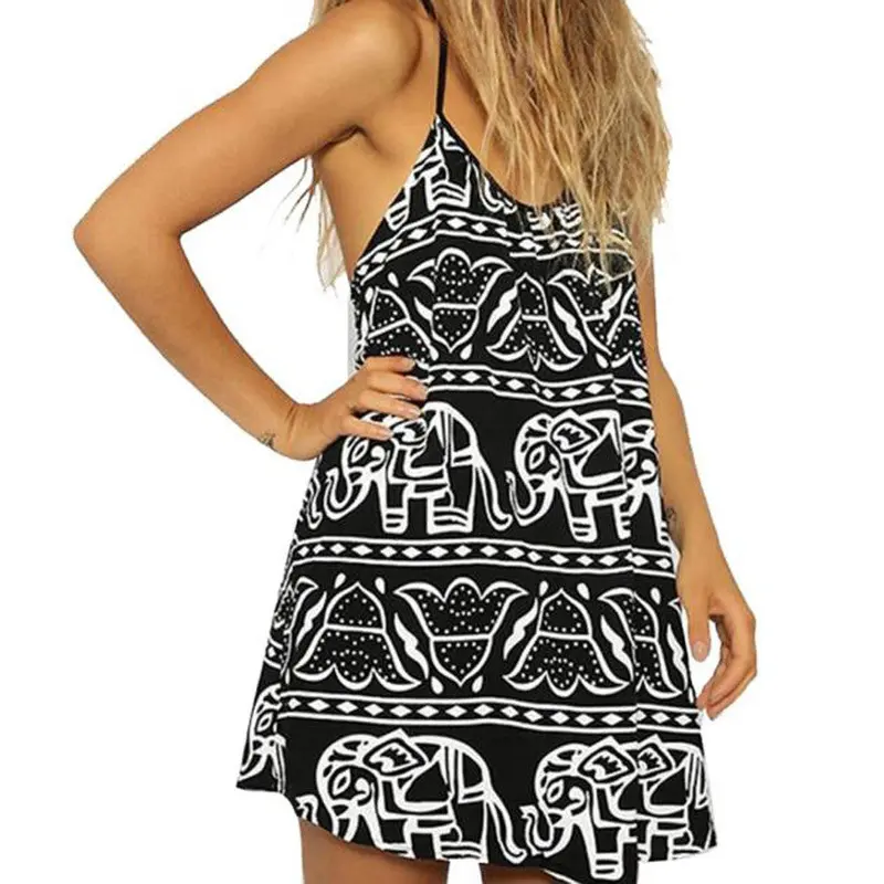 Women Onepiece Dress Cute Printing Lady Loose Casual Dress Sleeveless Sling Vestidos 3