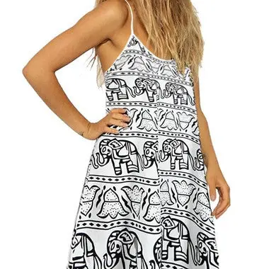 Women Onepiece Dress Cute Printing Lady Loose Casual Dress Sleeveless Sling Vestidos 5