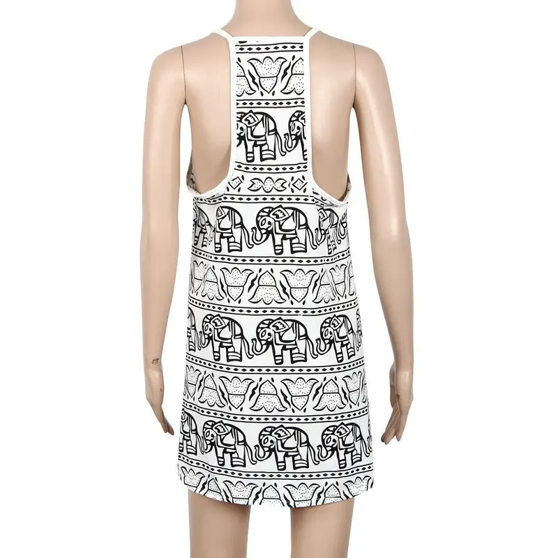 Women Onepiece Dress Cute Printing Lady Loose Casual Dress Sleeveless Sling Vestidos 5