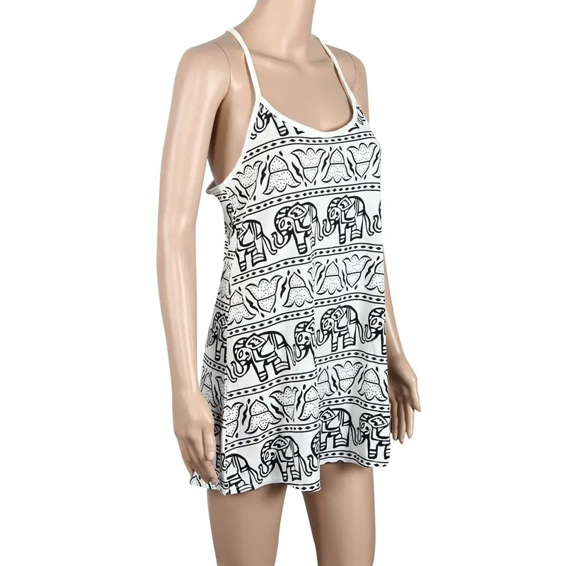 Women Onepiece Dress Cute Printing Lady Loose Casual Dress Sleeveless Sling Vestidos 6