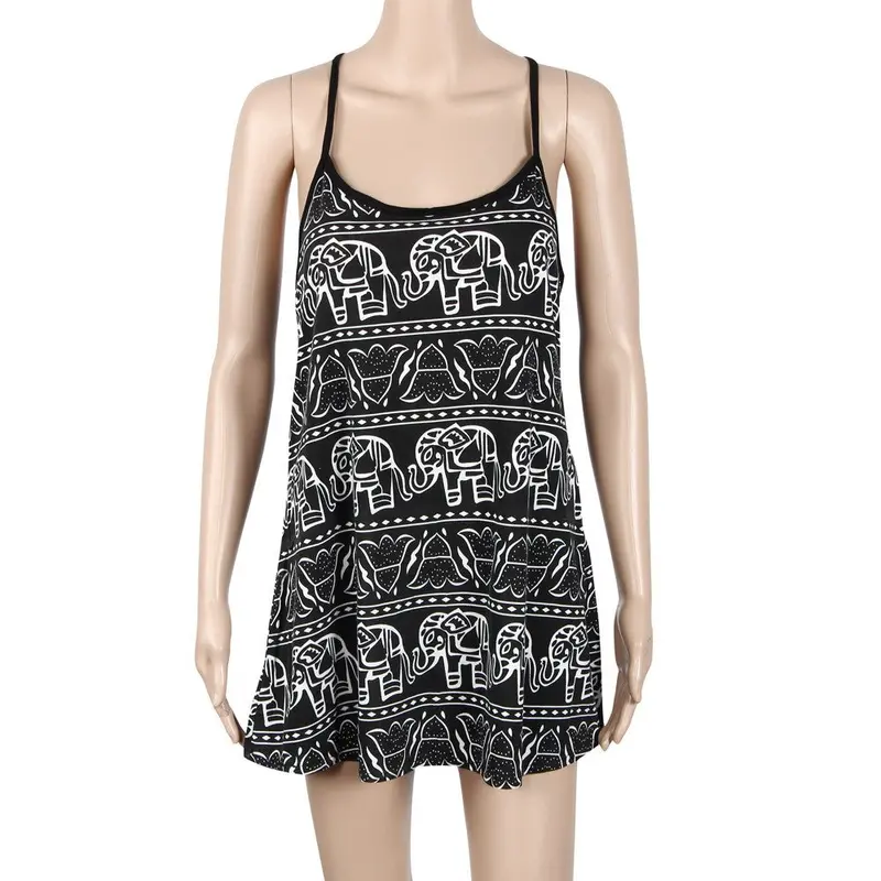 Women Onepiece Dress Cute Printing Lady Loose Casual Dress Sleeveless Sling Vestidos 7