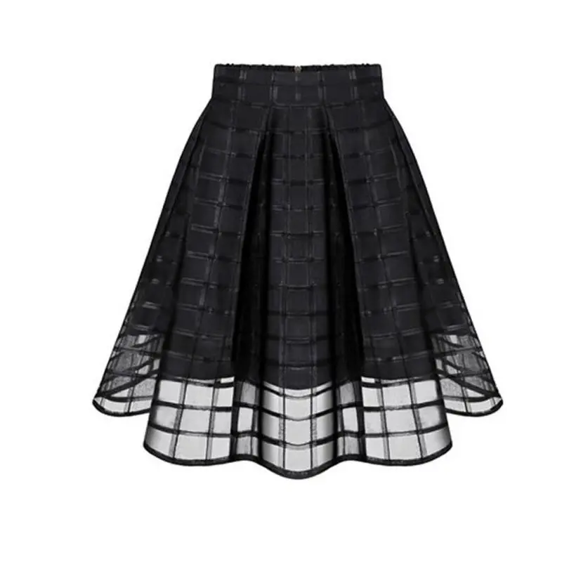 Women Organza Midi Skirts Style Elastic High Waist Zipper Ladies Skirtpleated A Line Tulle Skirts 5