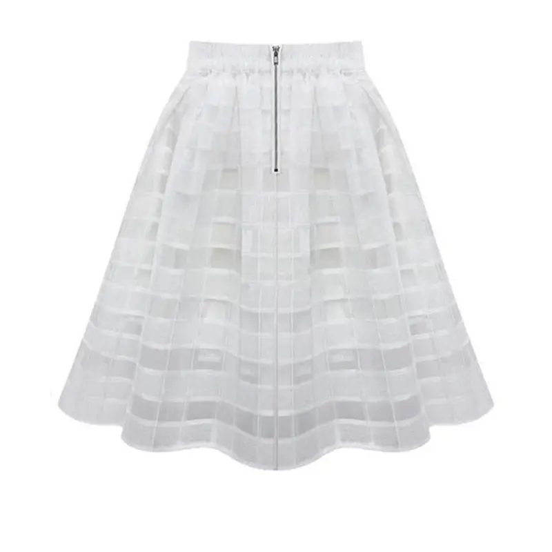 Women Organza Midi Skirts Style Elastic High Waist Zipper Ladies Skirtpleated A Line Tulle Skirts 6