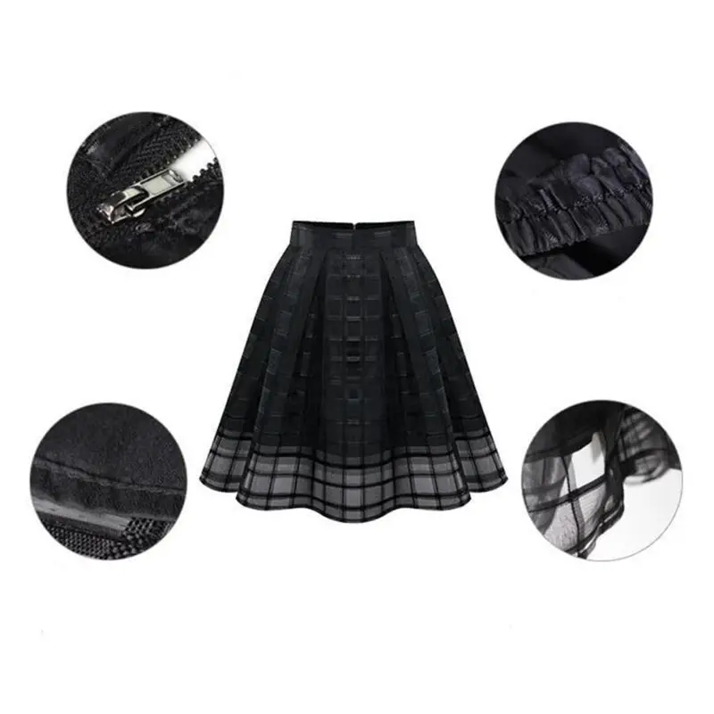 Women Organza Midi Skirts Style Elastic High Waist Zipper Ladies Skirtpleated A Line Tulle Skirts 8
