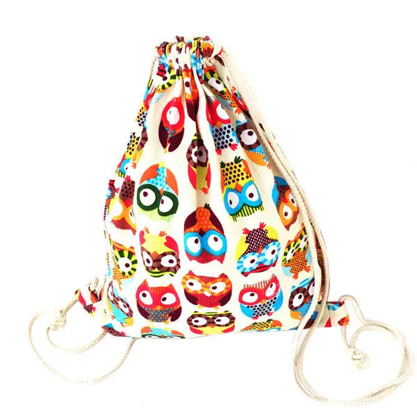 Women Owl Canvas Drawstring Backpacks College Students School Bagpack For Teenage Girls Mochila Feminina Bag 1