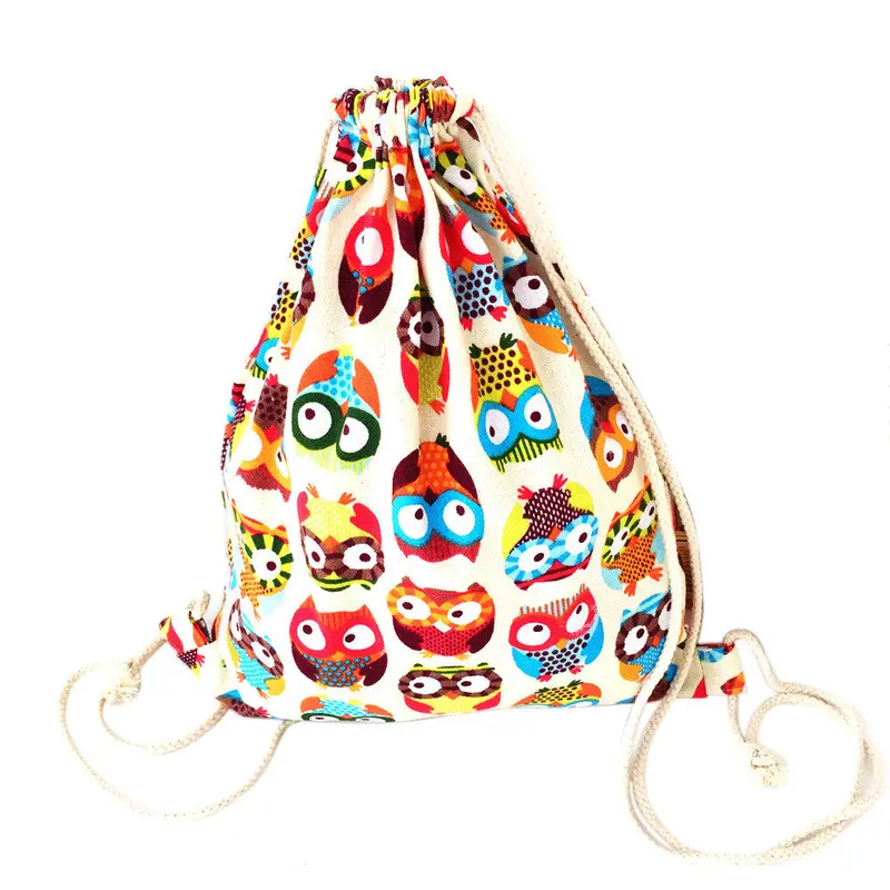 Women Owl Canvas Drawstring Backpacks College Students School Bagpack For Teenage Girls Mochila Feminina Bag 2