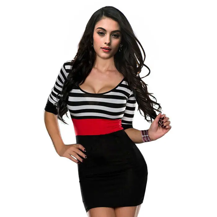 Women Package Hip Nightclub Bandage Dresses Stripe Printed Dress Sexy Casual Robe Plus Size Mxl 1