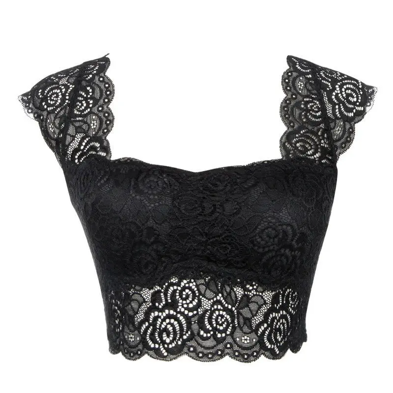 Women Padded Lace Cap Sleeve Wide Shoulder Straps Base Shirt Camisole 1