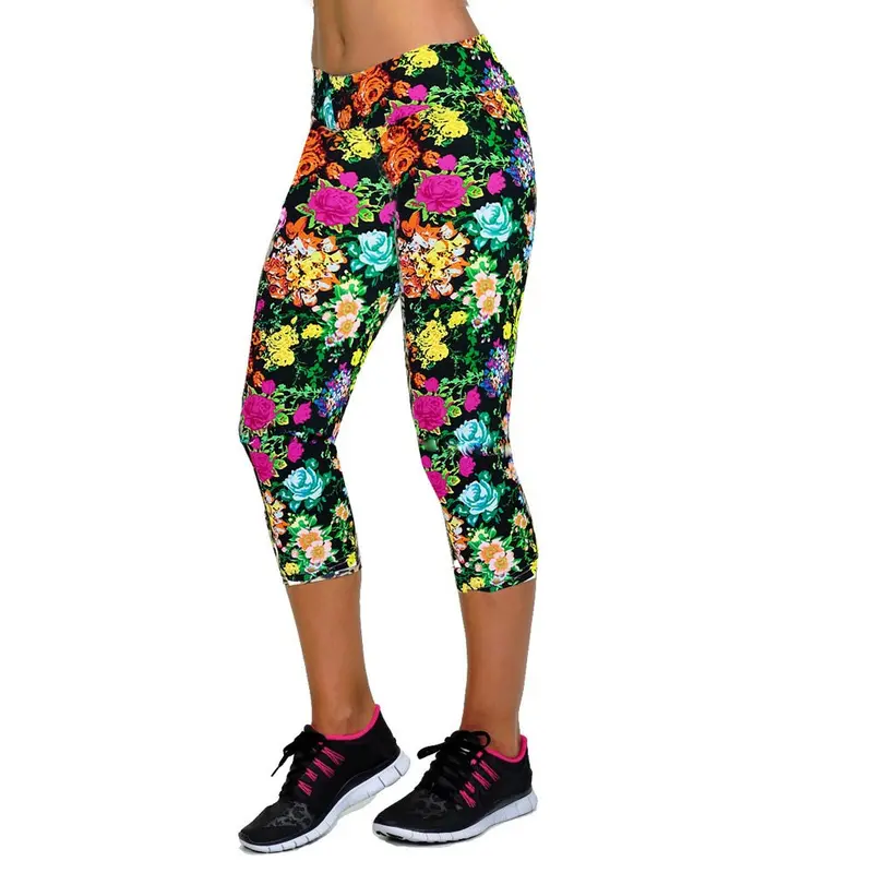 Women Pants Rose Print Style Stretch Woman Leggings Trouser Slim Pants Leggins L9026 1