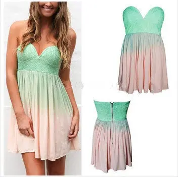 Women Party Dress Sexy Gradient Strapless Chiffon Dress Padded Lace Crochet Mini Dress Backless Vestidos Femininos 1