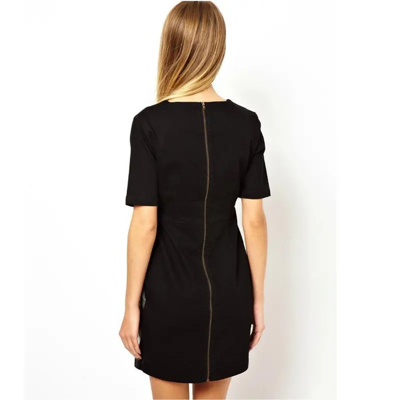 Women Party Dresses Sexy Pu Zipper Stitching Slim Short-Sleeved Dress Plus Size Robe Dress Feida 3