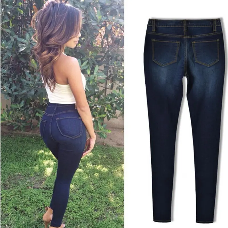 Women Pencil Stretch Casual Denim Skinny Jeans Pants High Waist Jeans Trousers 2