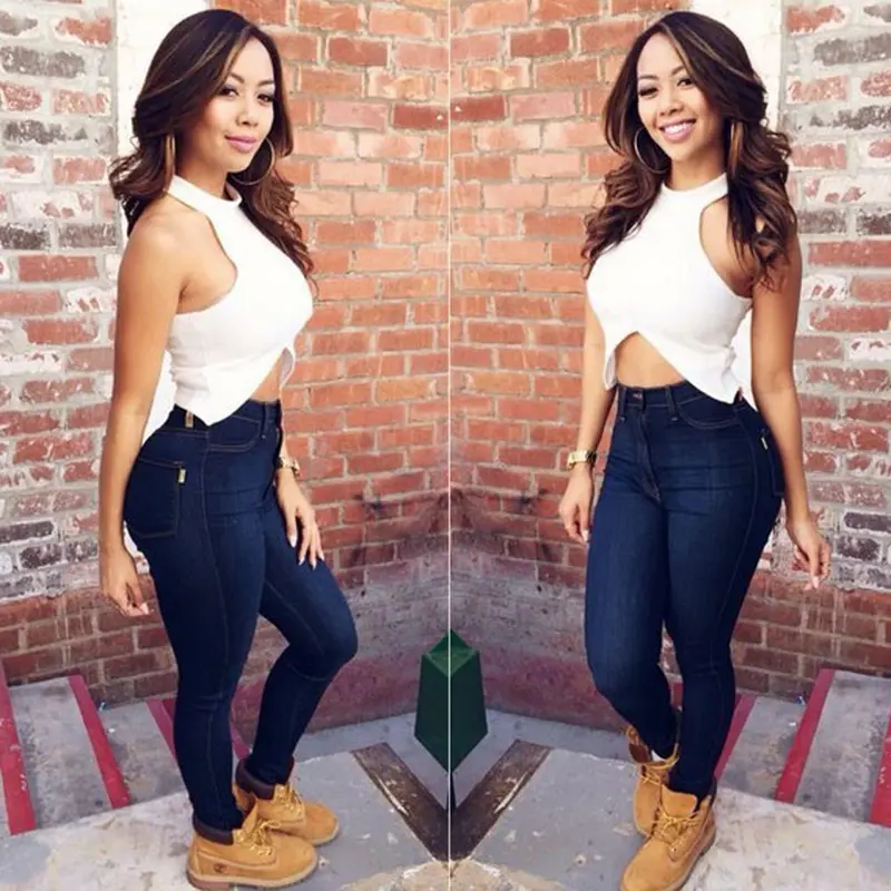 Women Pencil Stretch Casual Denim Skinny Jeans Pants High Waist Jeans Trousers 3