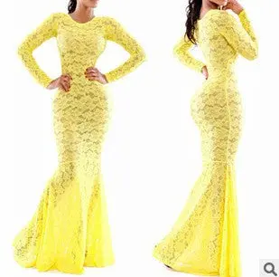 Women Perspective Lace Long Sleeve Floor-Length Dresses Stunning Slim Party Bodycon Trumpet Mermaid Dress 1109 1