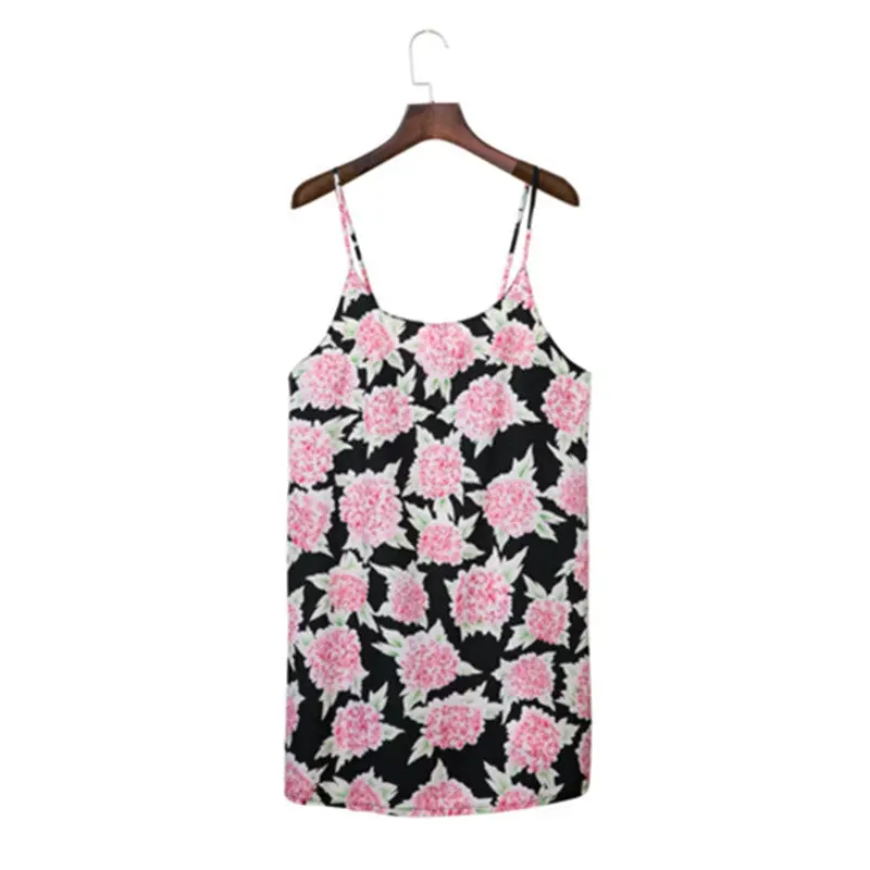 Women Pink Floral Print Backless Dress V Neck Spaghetti Strap Dresses Contrast Color Sling Dresses 1