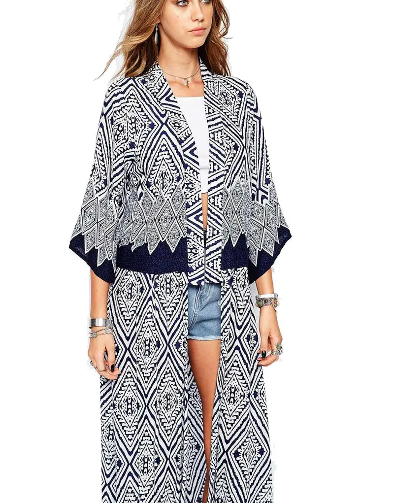 Women Plus Size Chiffon Blouse Loose Casual Shawl Kimono Cardigan Tops Cover Up Boho Print Clothing 1