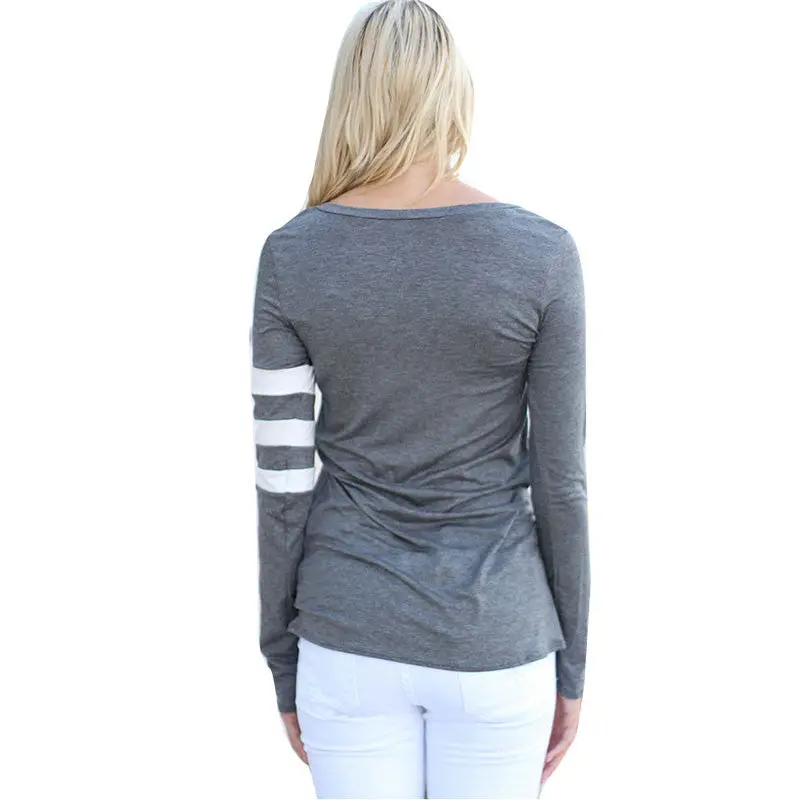 Women Pocket Patchwork T-Shirt Simple Striped Tops Tee O-Neck Long Sleeve Casual T Shirts Grey Wine Red Black T Shirts Gv257 6