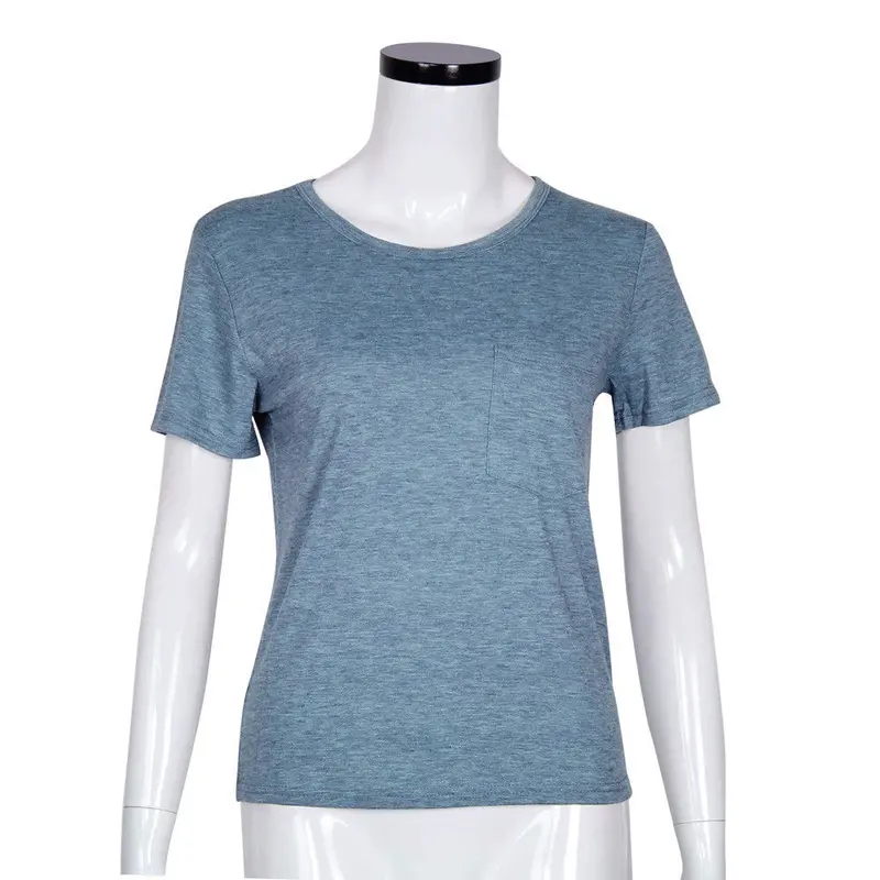 Women Pocket Short Sleeve Tshirt Casual Casual Fit Top Basic Tees 3