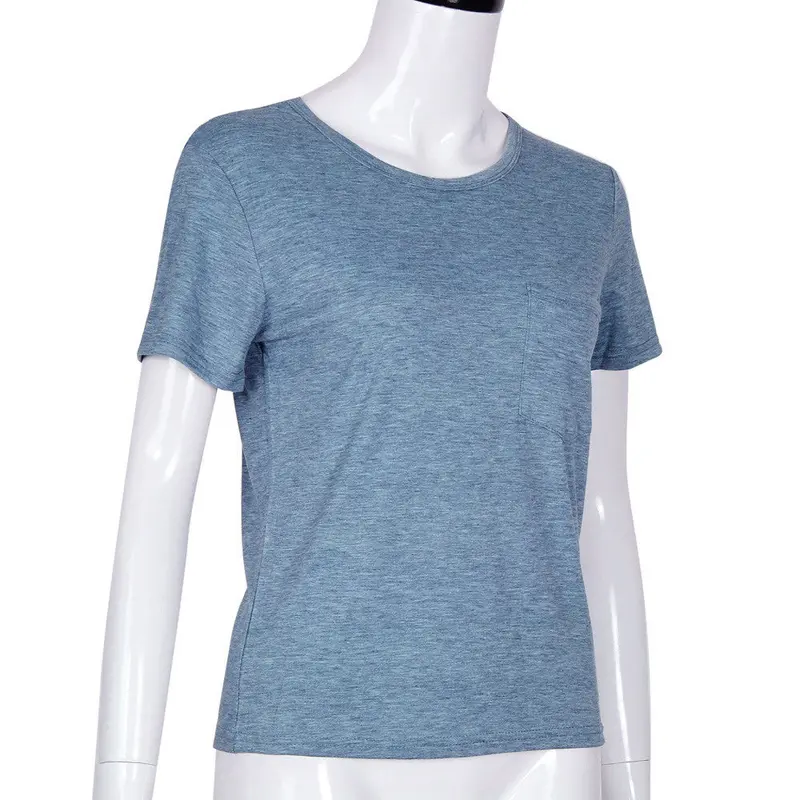 Women Pocket Short Sleeve Tshirt Casual Casual Fit Top Basic Tees 4