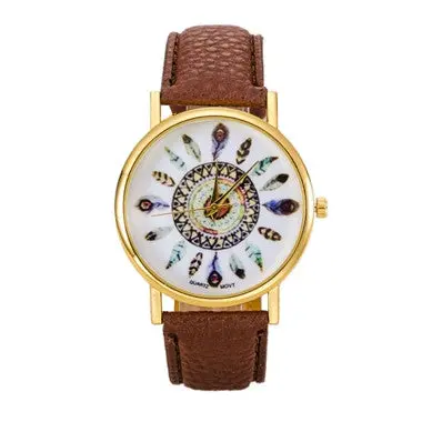 Women Polka Dot Watches Quartz Feather Print Leather Relojes Girl Bracelet Analog Watch Mujer Clock 12 Colors 12