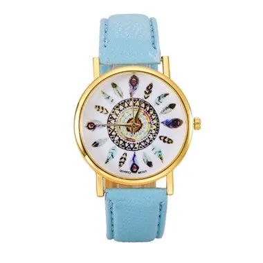 Women Polka Dot Watches Quartz Feather Print Leather Relojes Girl Bracelet Analog Watch Mujer Clock 12 Colors 2
