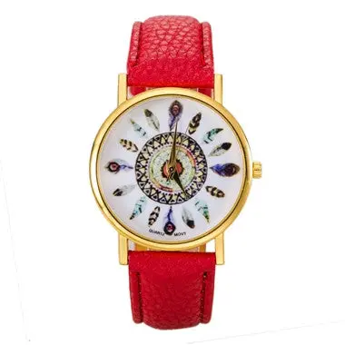 Women Polka Dot Watches Quartz Feather Print Leather Relojes Girl Bracelet Analog Watch Mujer Clock 12 Colors 4