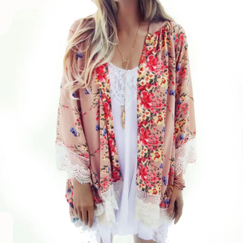 Women Printed Chiffon Shawl Kimono Cardigan Coat Tops Outwear Cover Up Blouse Brand Designer Vestideo 1