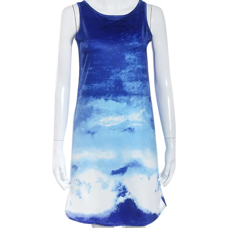 Women Printing Sleeveless Party Beach Short Mini Dress Women's Vestidos Plus Size 4