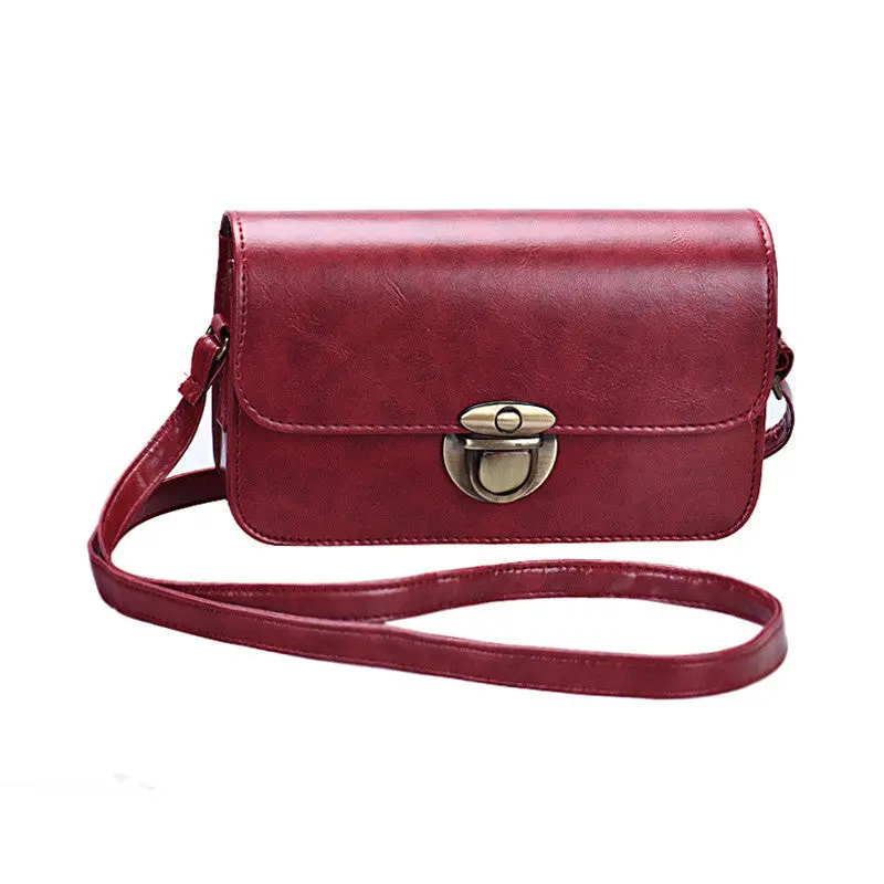 Women Pu Leather Vintage Hbag Shoulder Bags Tote Purse Solid Small Hasp Messenger Bag 1