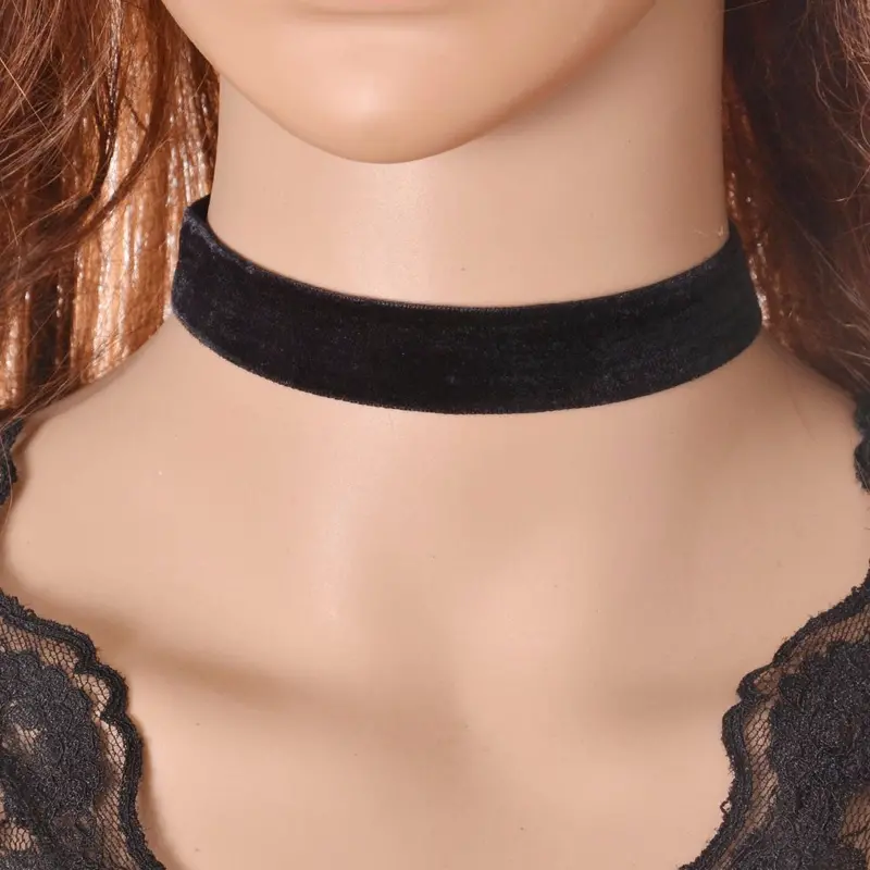 Women Punk Gothic Style Black Flannel Necklace Collar Choker Jewelry 2