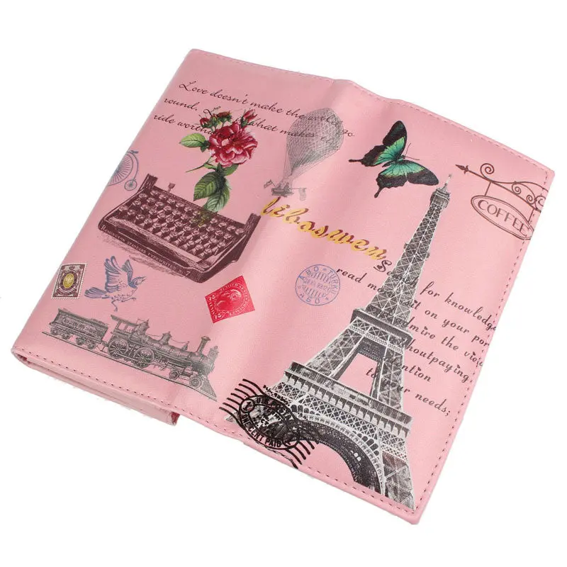 Women Purse Long Leather Butterfly Tower Printing Women Wallets Graffiti Embossed Wallet Vintage Pu Holder 2