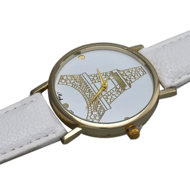 Women Retro Watch Eiffel Tower Printed Faux Leather Analog Quartz Wristwatch Casual Dress Hour & 1