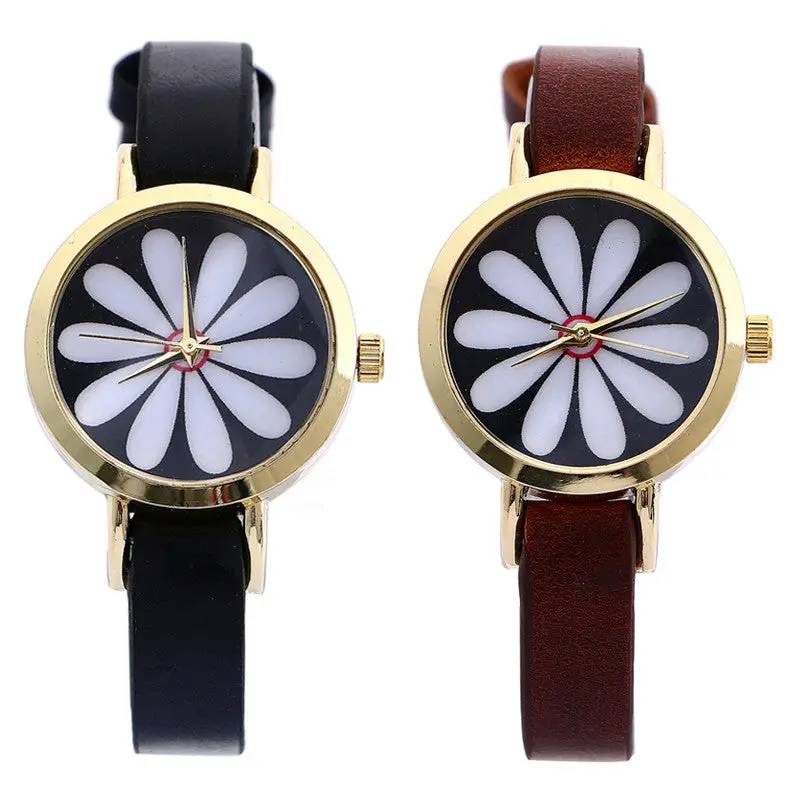 Women Retro Watch Flower Watch Faux Leather Band Clocks Women Girl Wristwatch Luxury Hours 1