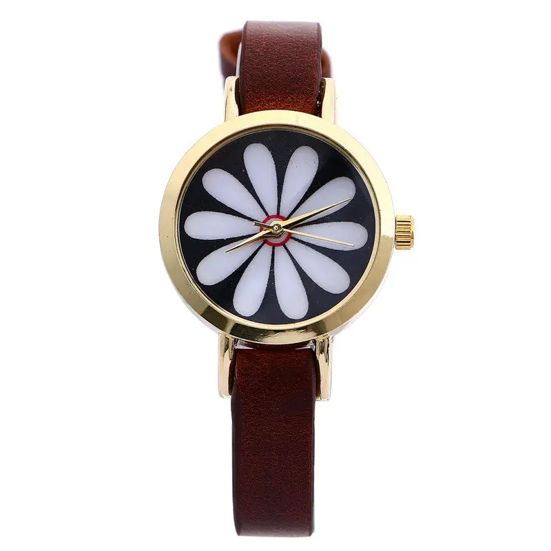 Women Retro Watch Flower Watch Faux Leather Band Clocks Women Girl Wristwatch Luxury Hours 2