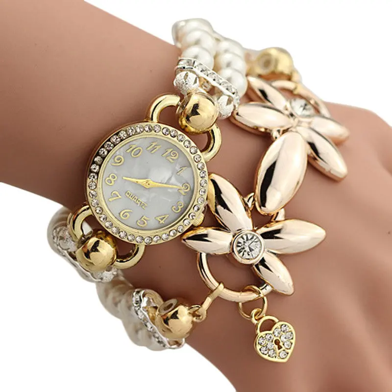 Women Rhinestone Watches Dress Quartz Watches Women Casual Luxury Faux Pearl Bracelet Watch Relogio Feminino 1