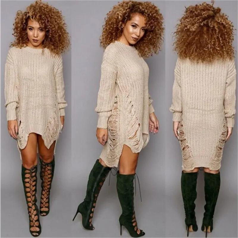 Women Ripped Knitted Sweaters And Pullovers Long Sleeve Irregular Women Sweater Destroyed Pull Femme Jumpers Thin 1