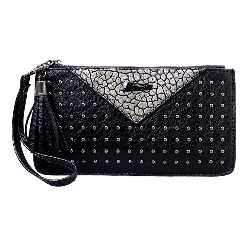 Women Rivet Wallet Pu Leather Clutch Wallets Ladies Long Clutches Purse Bolsa Femininina Money Bag Purses Card Holder 1
