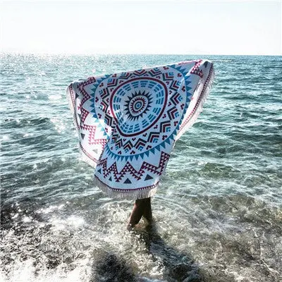 Women Scarf Round Tapestry Cover Up Beach Hippie Mala Shower Towel Mat Bohemian Shawls Scarves Scarf Tunic Kimono 1