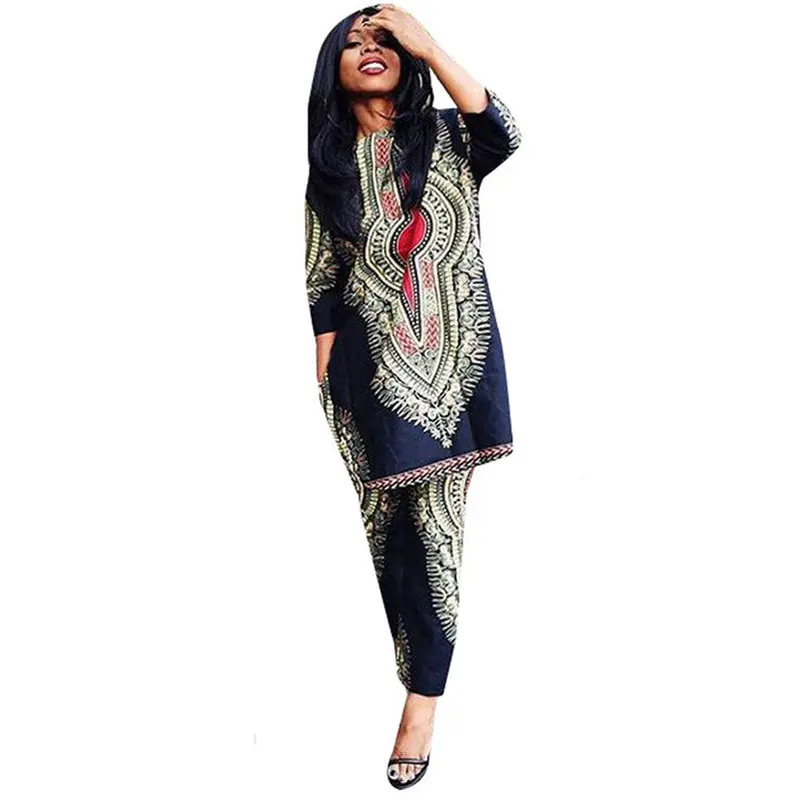 Women Set Dashiki African Print Casual Straight Print Tops Pant Suits Two Piece Fast Shipping Feida 1