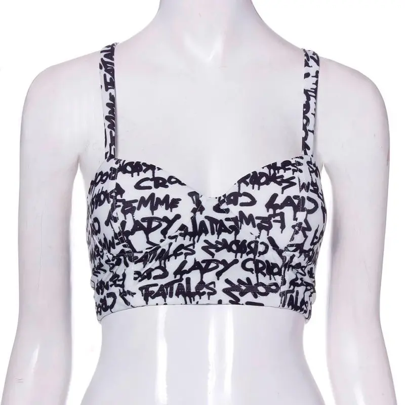 Women Sexy Backless Halter Letter Printed Tops Padded Strapless Crop Top Bra Cami Bralette Tank Tops Shirt 2