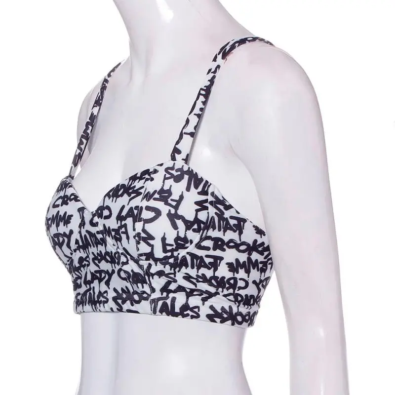 Women Sexy Backless Halter Letter Printed Tops Padded Strapless Crop Top Bra Cami Bralette Tank Tops Shirt 3