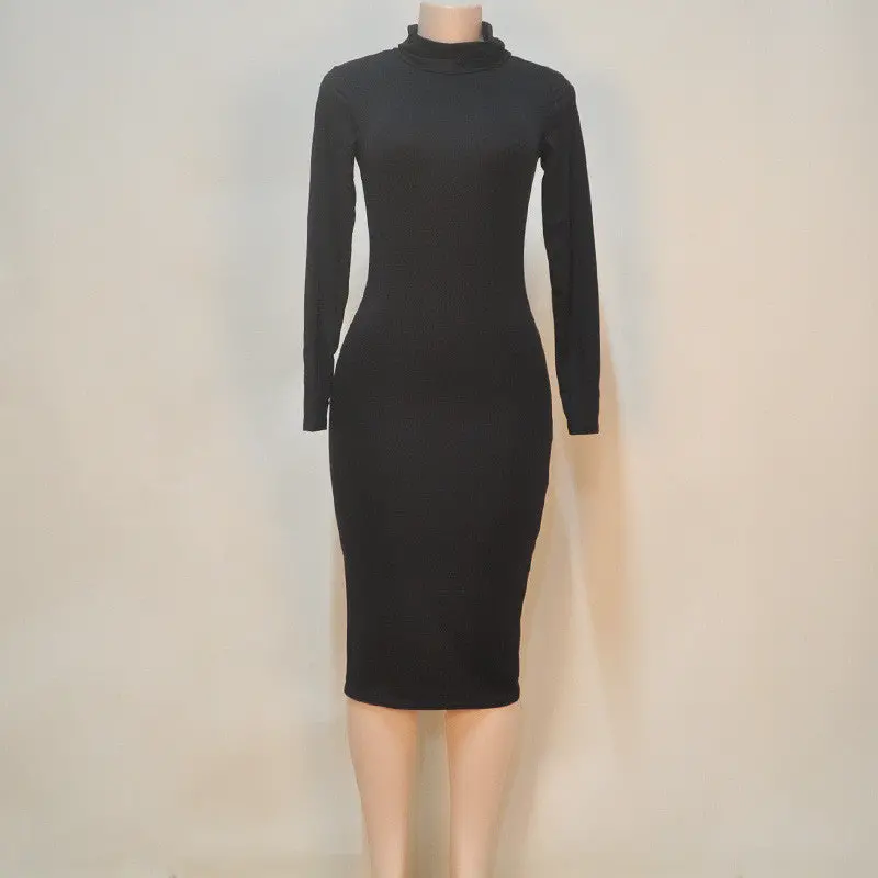 Women Sexy &Club Bodycon Dresses Long Sleeve Solid Slim Fit Warm Dresses Vestidos Zx054 1