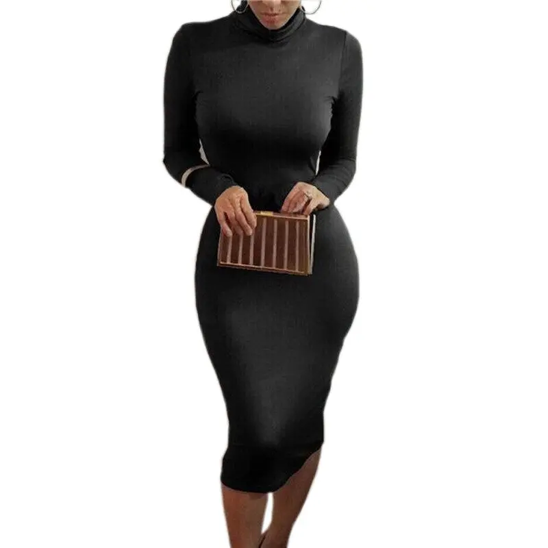 Women Sexy &Club Bodycon Dresses Long Sleeve Solid Slim Fit Warm Dresses Vestidos Zx054 10