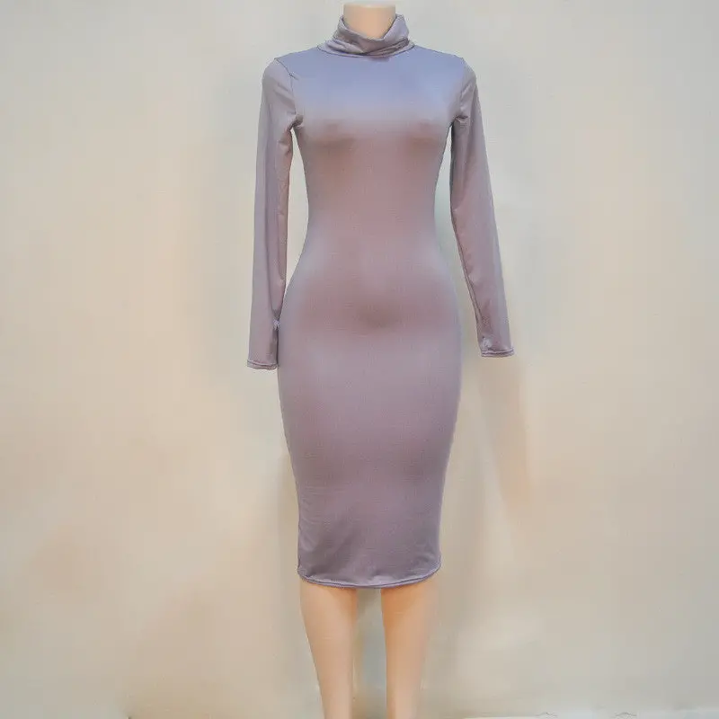 Women Sexy &Club Bodycon Dresses Long Sleeve Solid Slim Fit Warm Dresses Vestidos Zx054 11