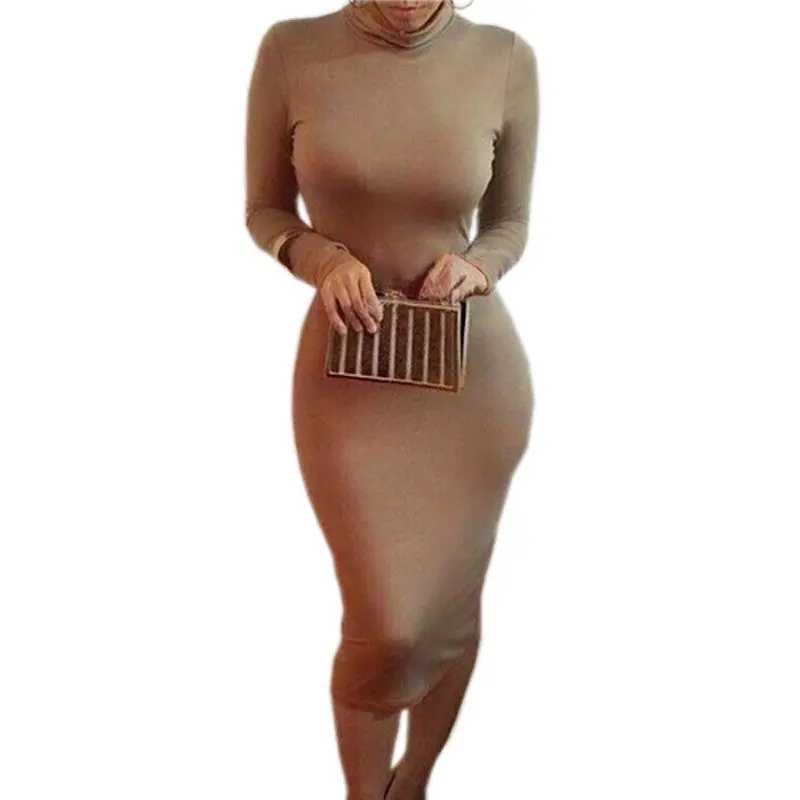 Women Sexy &Club Bodycon Dresses Long Sleeve Solid Slim Fit Warm Dresses Vestidos Zx054 11